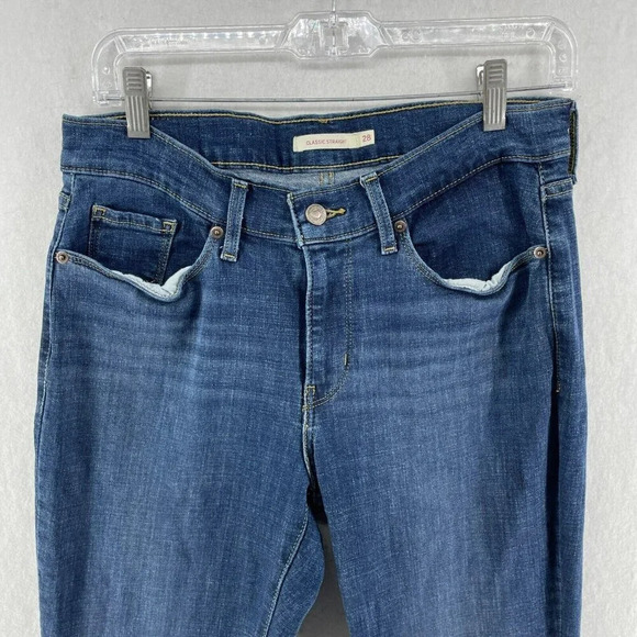 Levi's Jeans Women's Sz 28 Blue Classic Straight Leg Mid-Rise Stretch Denim - Picture 6 of 9